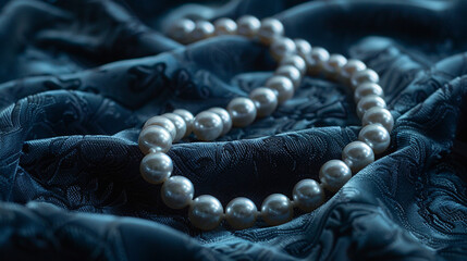 Wall Mural - Pearl-studded necklace on dark blue velvet.