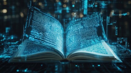 Poster - Futuristic Book with Digital Code Overlay