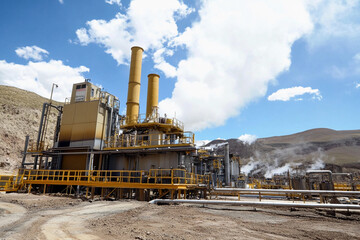 Poster - Industrial geothermal power plant under clear blue skies