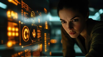 Poster - Focused Businesswoman Engaging with Digital Interface