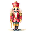© Mademoiselle_Sadia - Watercolor Christmas Nutcracker, isolated on white background. Children's toy, perfect for xmas greeting cards and seasonal illustrations.