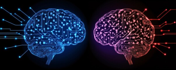 Poster - Two brains showing circuit board and data flowing