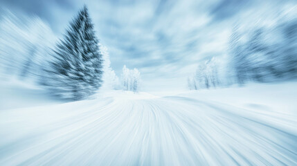 Tranquil winter landscape with snow-capped mountains and ski tracks at isolated ski resort