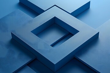 Poster - Abstract Blue Geometric Design with Layered Squares and Depth