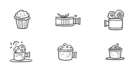 Poster - Hand drawn vector clip art banner set logos featuring illustrations created with a cinema doodle line art style
