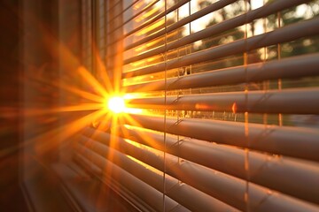 Canvas Print - Golden Sunrise Through Window Blinds