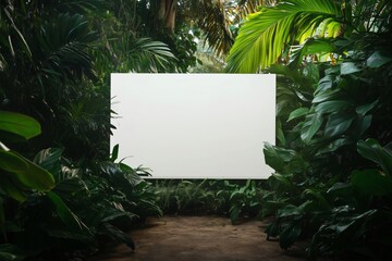 Wall Mural - Large blank billboard in lush tropical jungle setting for advertising and promotion