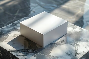 Canvas Print - Minimalist White Box on Elegant Marble Surface with Soft Shadows