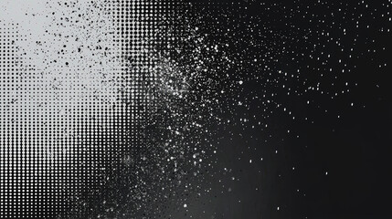 Aufkleber - Dynamic abstract composition with a black and white gradient, showcasing scattered dots that create a textured visual effect, enhancing depth and contrast