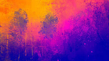 Fototapete - A vibrant abstract backdrop showcases overlapping fingerprint patterns in shades of purple and orange, creating a striking and modern visual effect