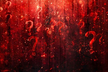 Sticker - Mysterious Red Background with Floating Question Marks