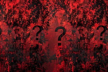 Poster - Mysterious Red Background with Question Marks