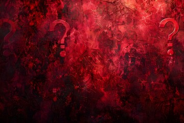 Poster - Mysterious Red Background with Question Marks