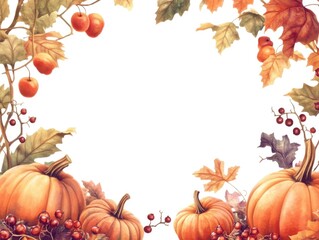 Sticker - Pumpkins and Leaves on White Background