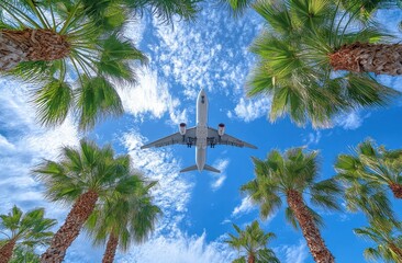 Airplane Over Palm Trees in Los Angeles