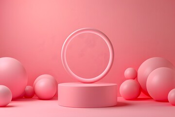 Poster - Soft Pink Minimalist Display with Geometric Shapes