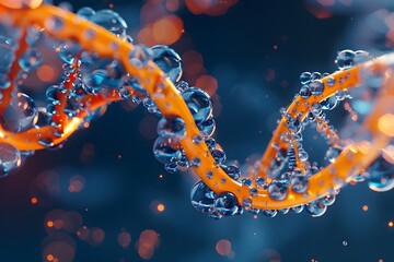 Poster - Stunning Visualization of DNA Helix with Water Droplets and Bokeh Effect