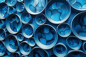 Poster - Abstract Blue Circular Patterns in Layered Design