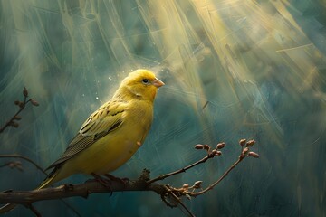 Wall Mural - A Serene Yellow Bird Perched in Soft Light