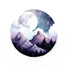 Wall Mural - mountain with moon in watercolor style astronomy nature galaxy.