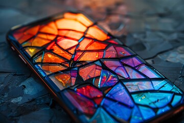 Poster - Vibrant Stained Glass Phone Case with Colorful Mosaic Design