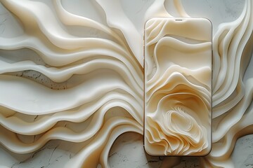 Poster - Elegant Smartphone Surrounded by Flowing Creamy Textures