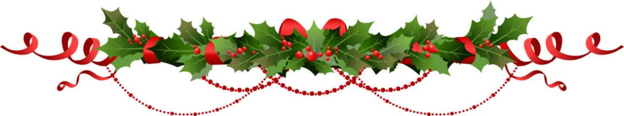 Wall Mural - Christmas holly garland