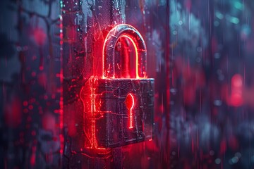 Poster - Glowing Red Lock in a Rainy Atmosphere