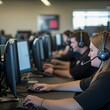 © Murad - Headsets and phones are set up at a call center, ready to help customers. This shows how businesses provide support through phone calls.