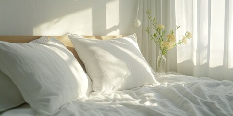 Poster - Bed with flowers and pillows