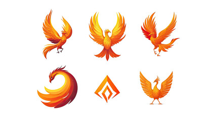 Poster - mythical phoenix birds and logos on transparent background generative ai