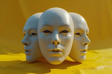 Sticker - Three Artistic Mannequin Heads Against a Bright Yellow Background