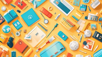 Stock availability flat design top view ecommerce theme cartoon drawing vivid -
