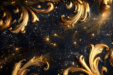 Poster - Elegant Golden Flourishes on a Dark Background