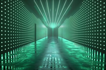 Poster - Futuristic Green Light Tunnel with Reflections