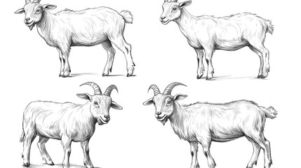 Poster - Vintage Sketches of Nigerian Dwarf Goats on Transparent Background Generative AI