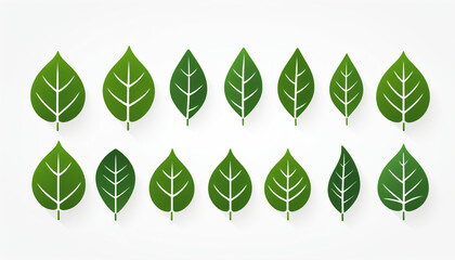 Aufkleber - A set of small green leaf icons arranged in a linear formation on a plain white background._00001_