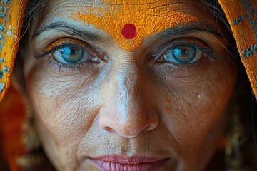 Wall Mural - Close-up portrait of a woman with traditional indian attire and decorative bindi