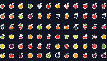 Poster - A set of 76 fruit vegetable and berry icons created as a linear vector illustration for easy editing and customization purposes._00001_