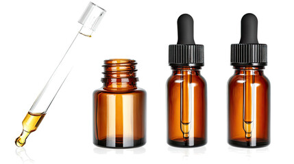 Poster - Amber Dropper Bottles and Glass Pipette on a Transparent Background Generative AI