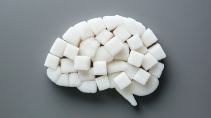 Poster - White sugar cubes form a brain shape on gray, showing sugar's impact on cognition and the need to cut sugar for health
