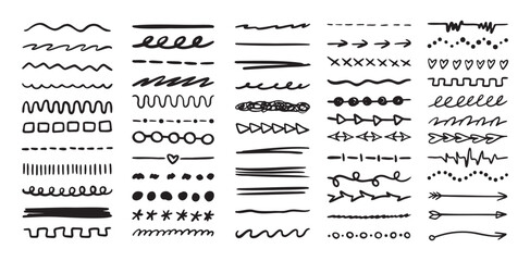 Poster - Various highlighter and underline lines set. graphic elements drawing free brush. Doodle strokes and markers