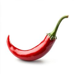 Wall Mural - A single red chili pepper with stem, isolated on a white background, showcasing a spicy ingredient