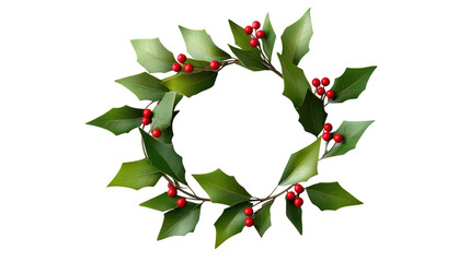 Poster - Holly Wreath Circle with Vivid Green Leaves and Red Berries, Festive Decoration on a White Background