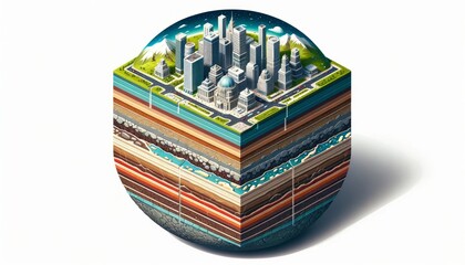 Leinwandbilder - Isometric cross section of earth featuring urban cityscape for educational and design purposes