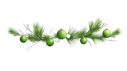 Poster - Simple, Festive Garland Clipart of Green Pine Branches and Ornaments, Designed on a White Background