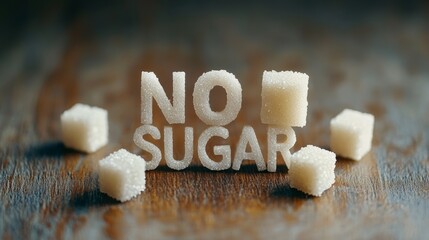 Poster - Sugar cubes forming the words no sugar promoting a sugar free or low sugar lifestyle for better health and emphasizing the potential dangers of excessive sugar consumption