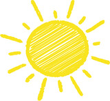 Crayon kids summer drawing. Pastel sun illustration. Chalk and colored pencil hand drawn