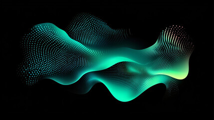 Wall Mural - glowing green cyan light wave patten in black background grainy gradient noise texture poster banner