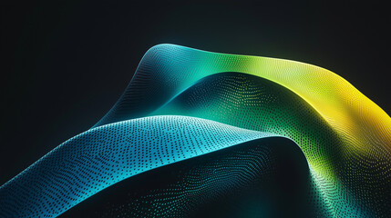 glowing green cyan light wave patten in black background grainy gradient noise texture poster banner